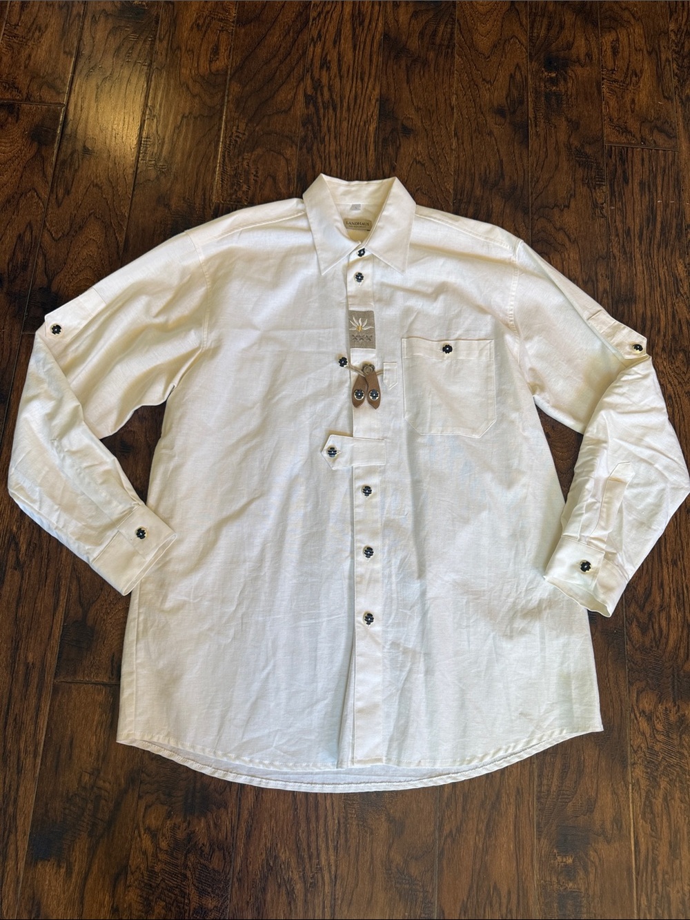 Landhaus Festive Men's Linen Blend White Button-Down Shirt, size L